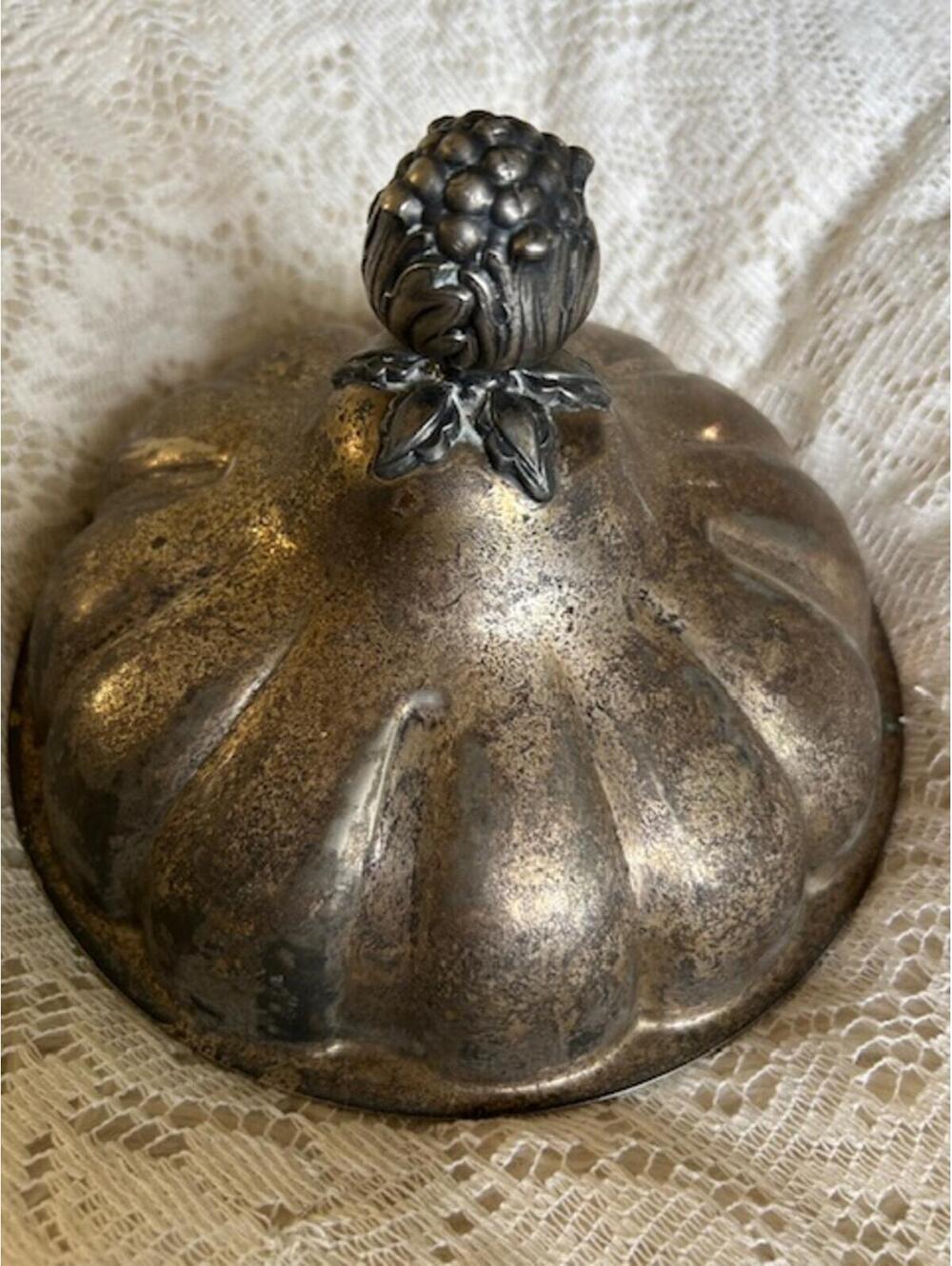 Vintage Decorative Metal Domed Lid with Floral Handle